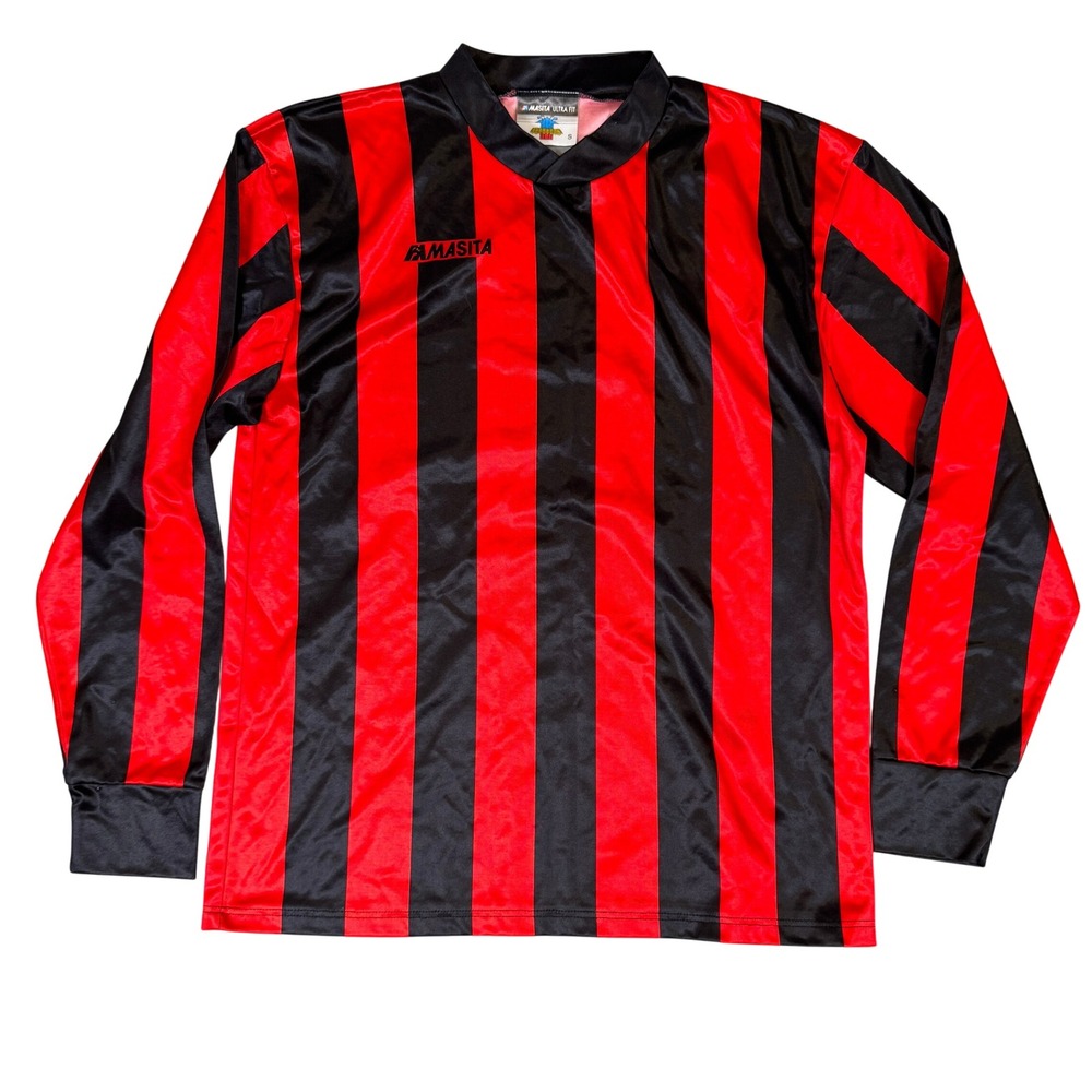 Masita Ultra Fit Soccer Jersey Mens Small Red Black Striped Long Sleeve Holland